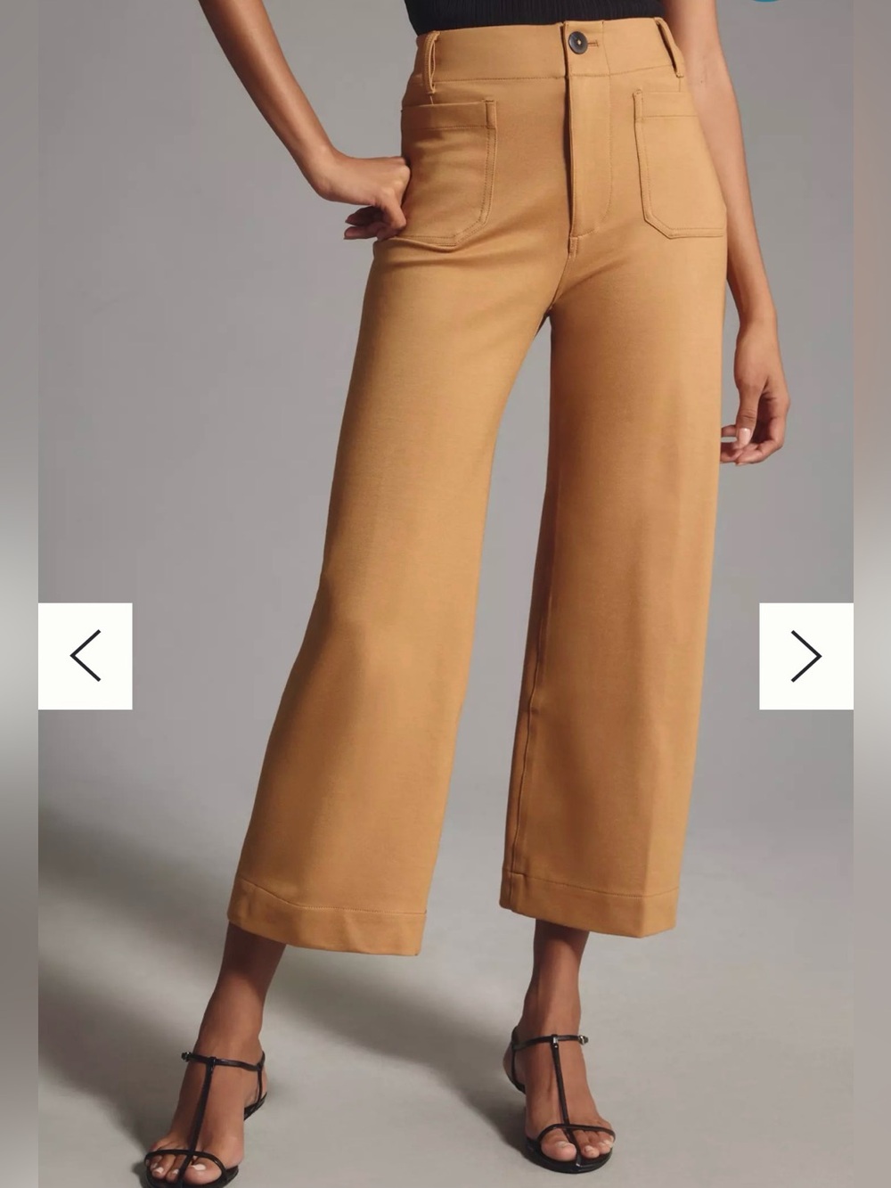 NWT MAEVE Anthropologie The Colette Cropped Wide-Leg Linen blend Pant Caramel 34